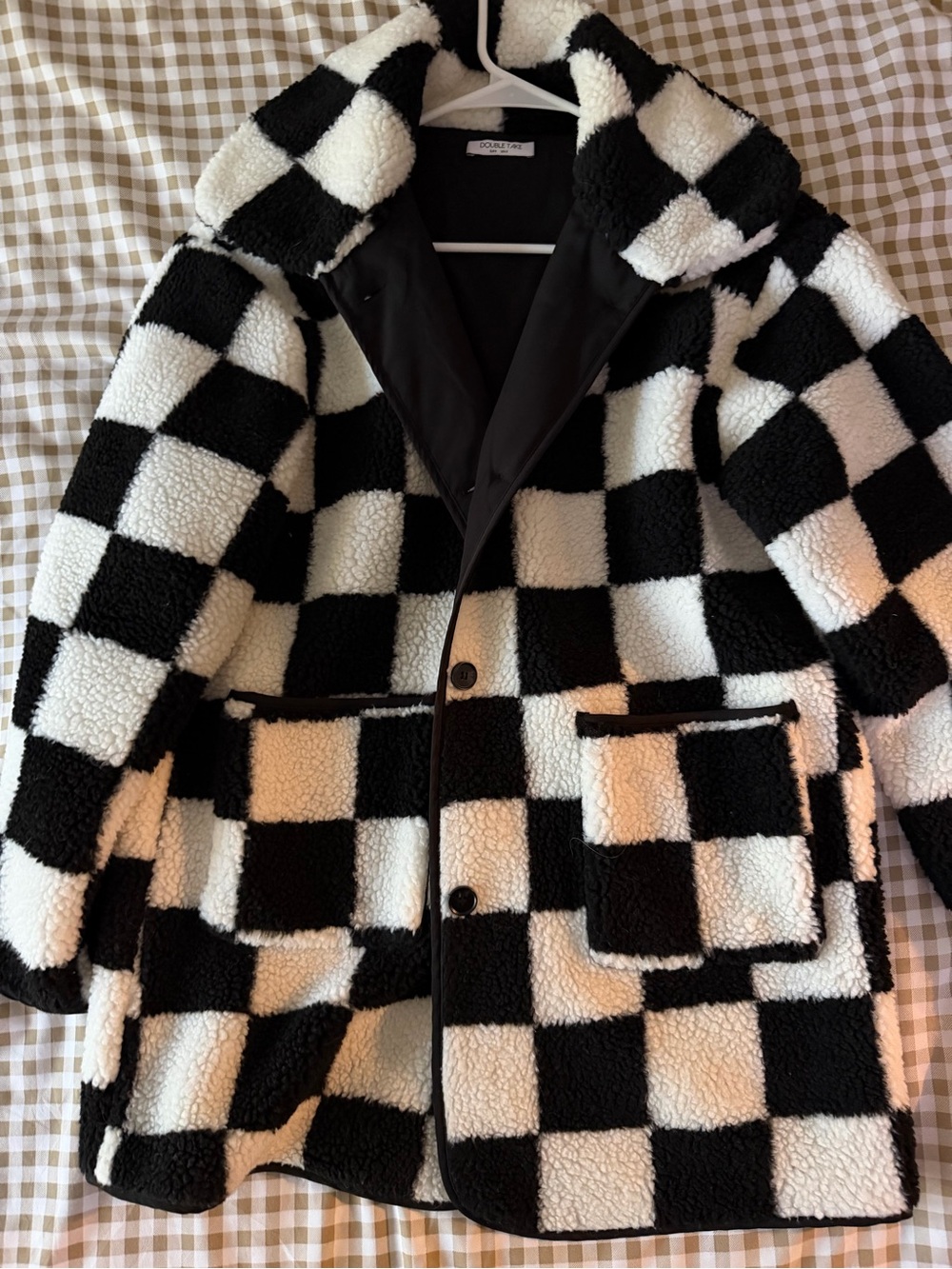 Checkerboard Sherpa Coat - Black & White Kids Jacket